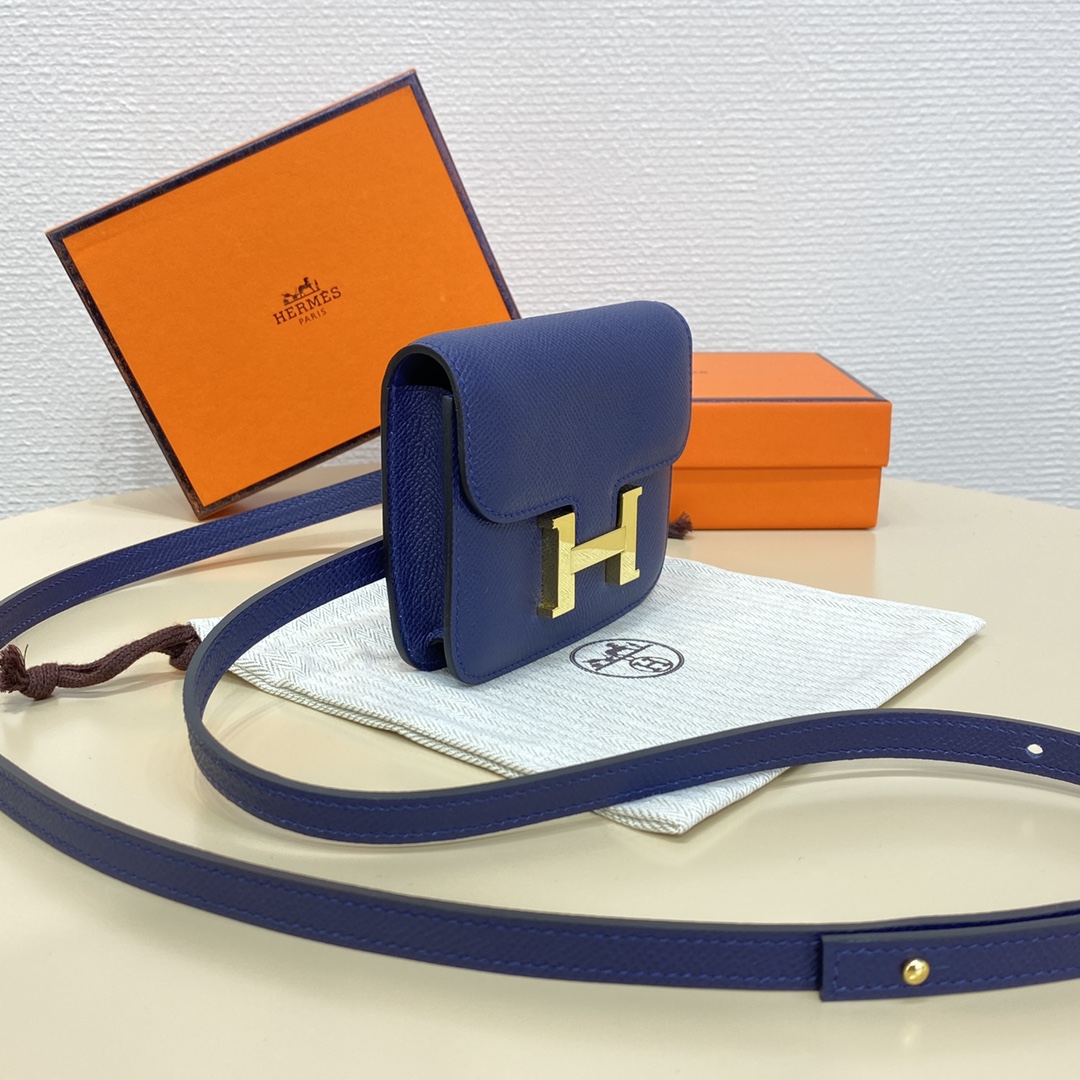 Hermes Constance Slim Wallet Belt Bag In Deep Blue Epsom Leather